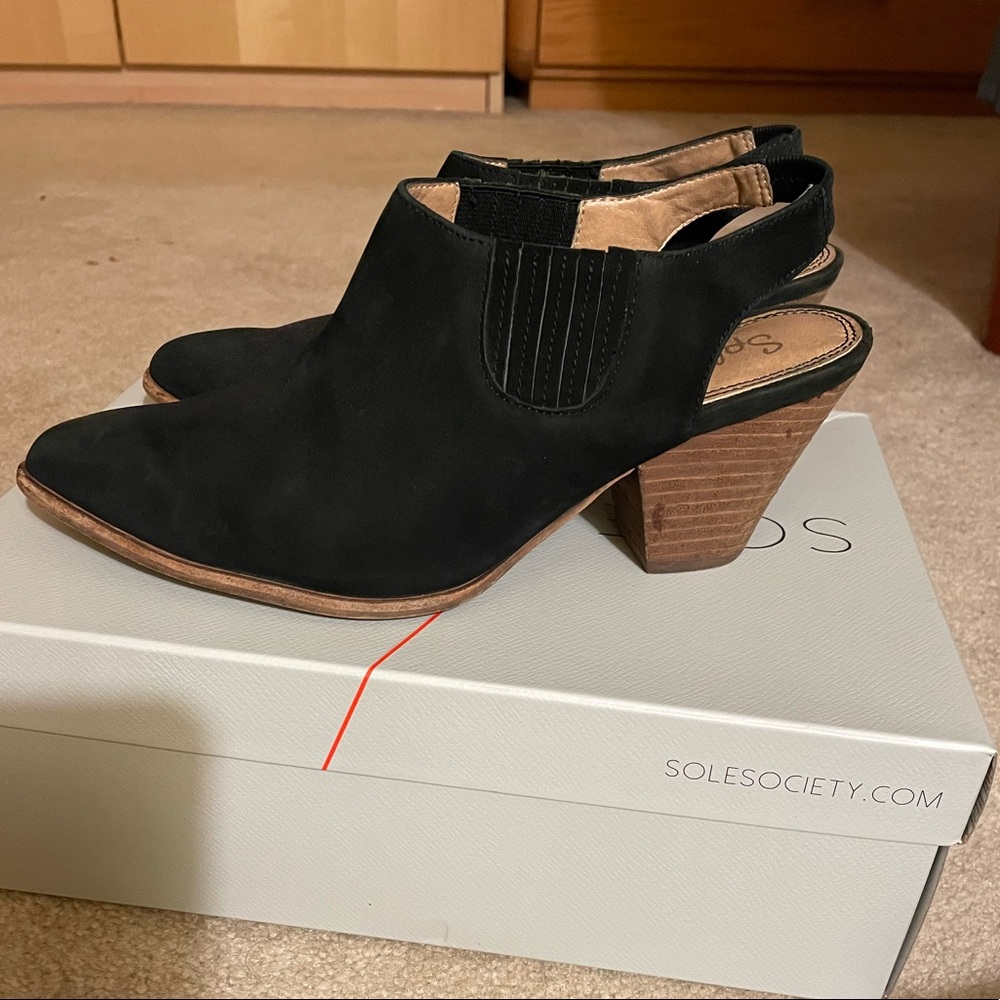 Splendid Black Leather Slingback Bootie 7.5